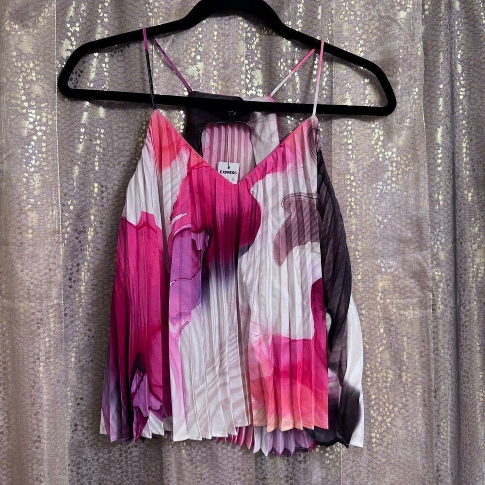 Express Pink‎ Magenta Watercolor Pleated Camisole Tank Top XS NWT